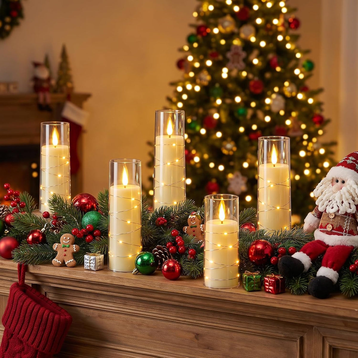 Rechargeable Flameless Candles String Light Battery Operated 2 Remote Clear