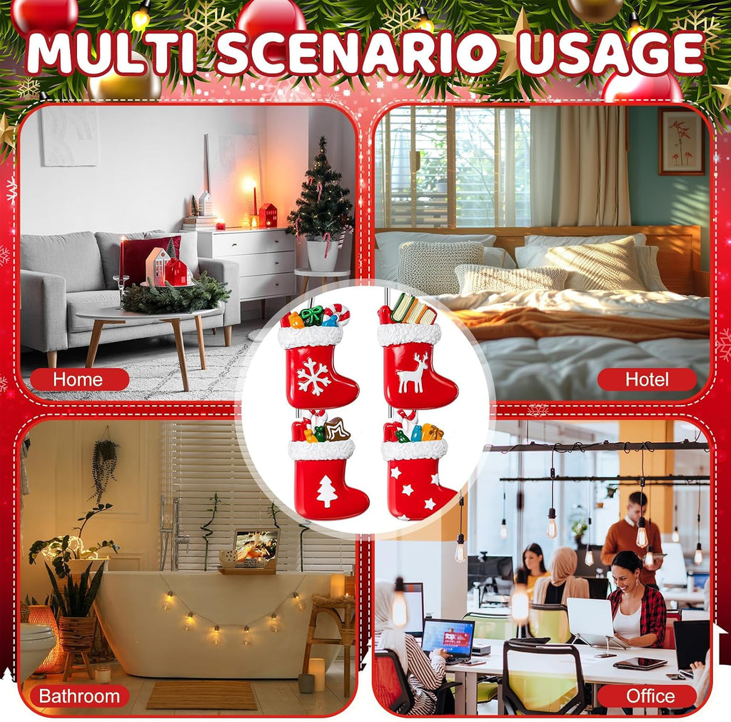 Yungyan 12 Pcs Christmas Shower Curtain Hooks Stocking Curtain Hangers
