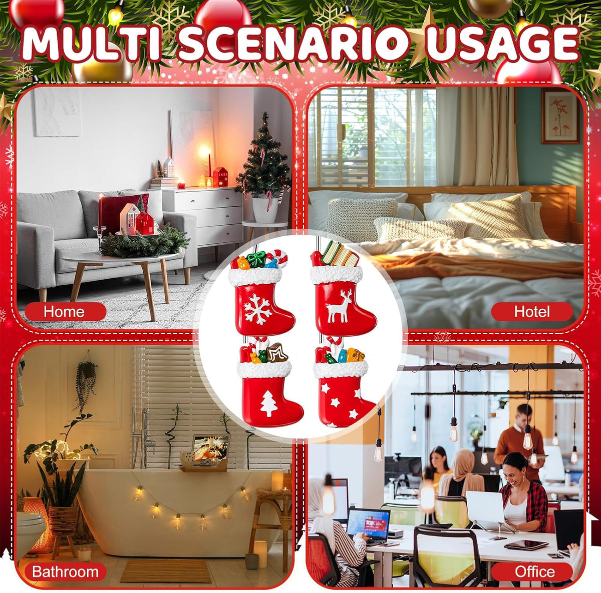 Yungyan 12 Pcs Christmas Shower Curtain Hooks Stocking Curtain Hangers