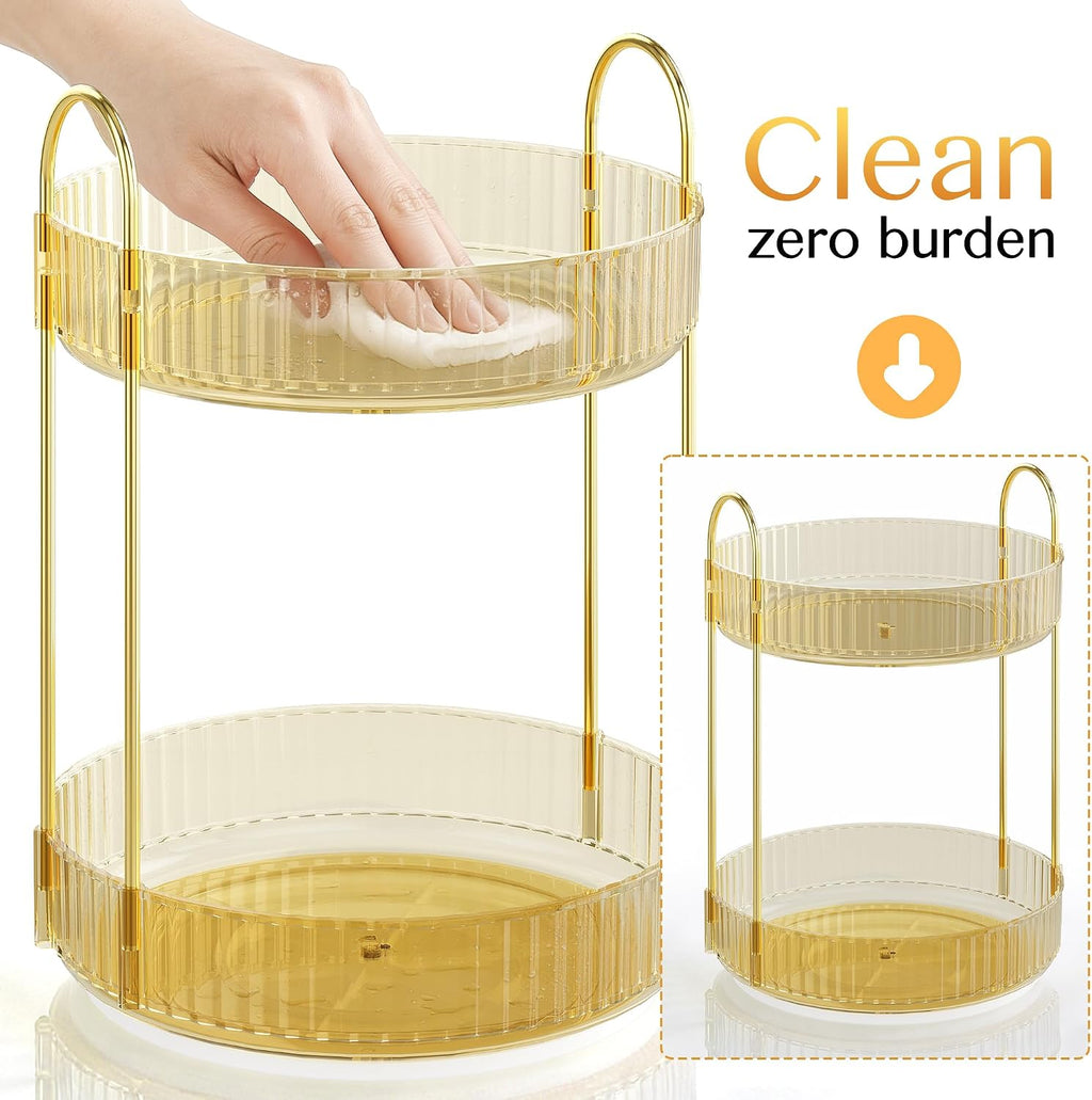 Rotating Makeup Organizer Countertop, 2 Tier, Gold