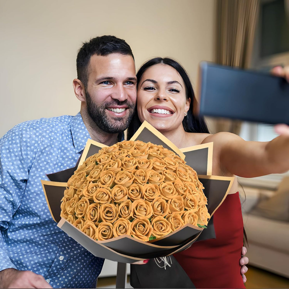 Waipfaru 50 Pcs Yellow Roses Fake Velet Roses