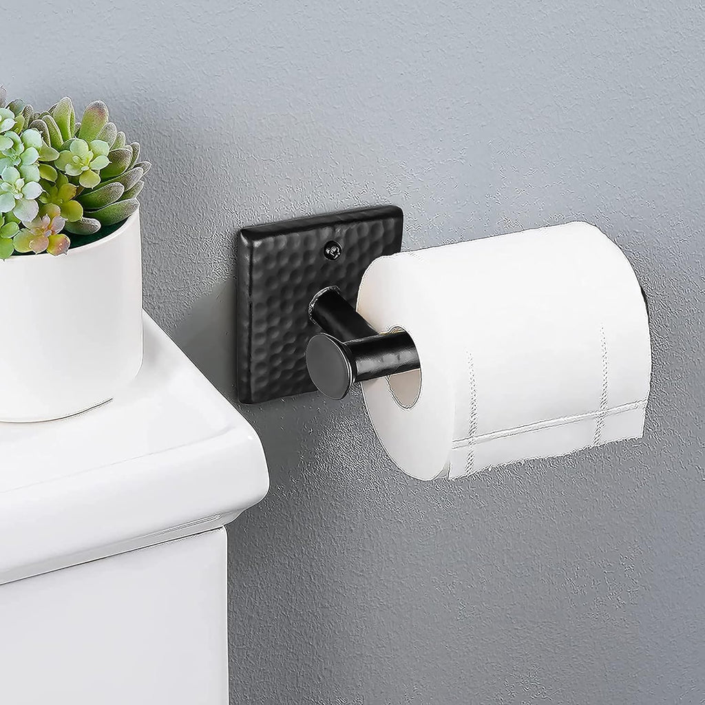 Monarch Abode Bathroom Toilet Paper Holder – 7-inch Traditional Hand Hammered Metal Wall Mounted Matte Black Toilet Paper Holder, Wall Mount Organizer Decorative Tissue Holders for Bathroom