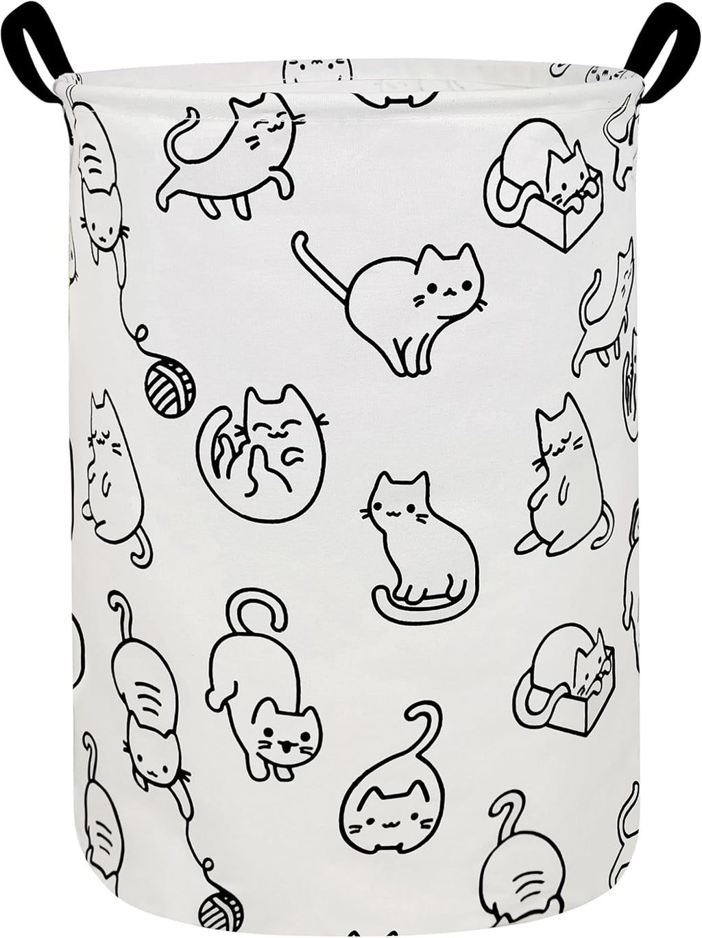 Round Fabric Collapsible Storage Basket with Handles, Black cat