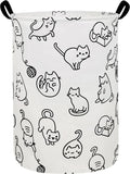 Round Fabric Collapsible Storage Basket with Handles, Black cat
