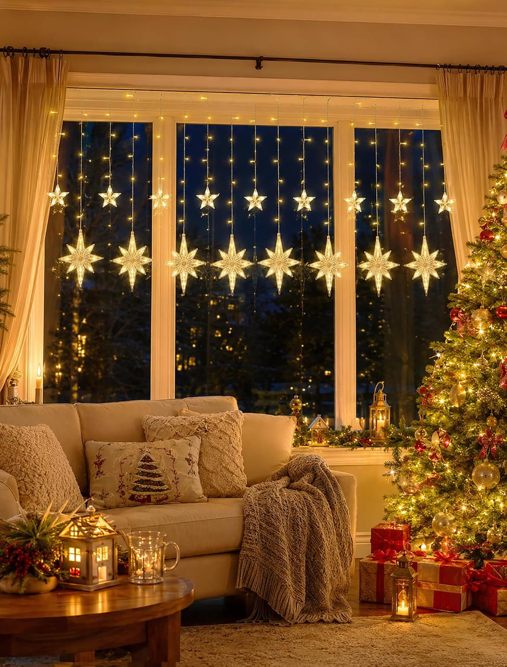 126 LED Star Icicle Lights,7.8ft Window Curtain Lights Plug in