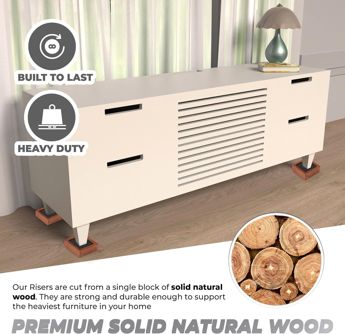 FASONLA Bed Risers (Set of 8) Furniture Risers Lifts Height 1", 2" or 3", Solid Natural Wood Risers for Bed, Furniture, Table, Sofa, Chair with Non-Slip Recessed Hole (Light Brown Color, 1 Inch)