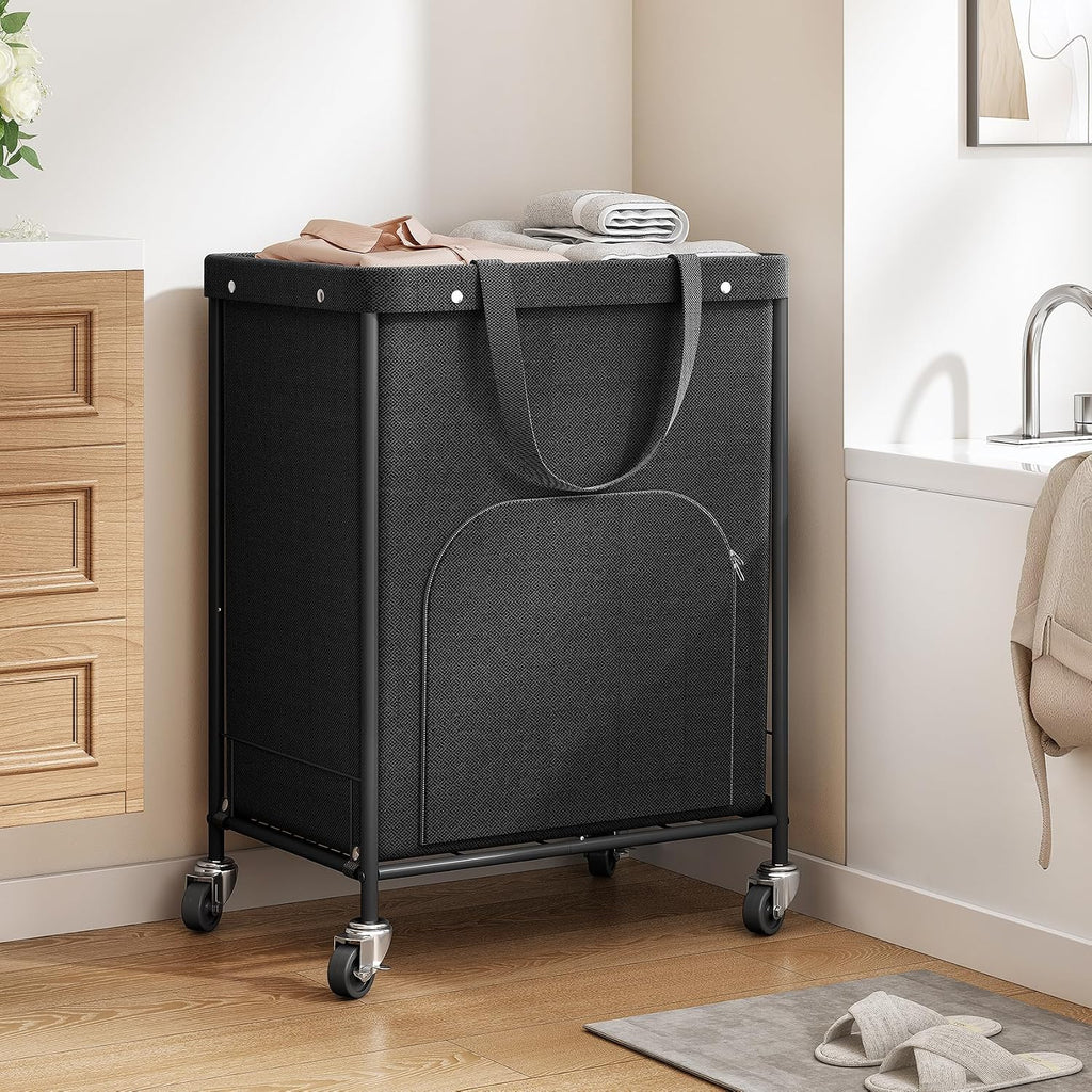 170L Large Laundry Basket with Wheels, Rolling Laundry Hamper Easy Access Clothing Minimizes Bending, Laundry Cart with 4 Silent Casters & Removable Bag for Bedroom, Bathroom, Laundry Room,Black