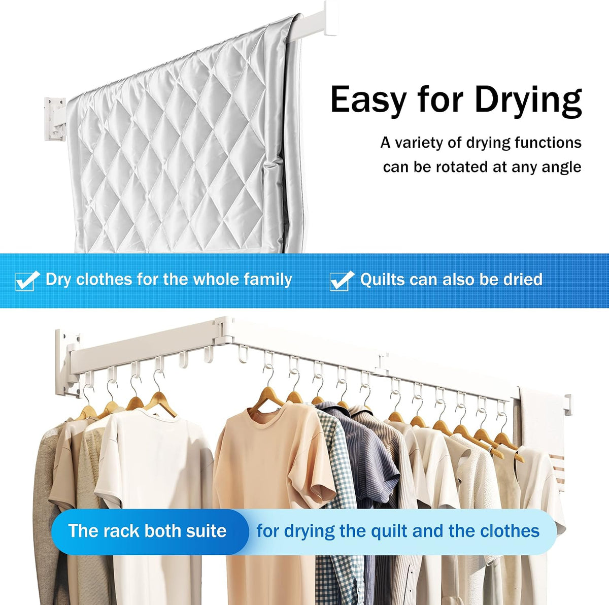BOQORAD Wall Mounted Clothes Drying Rack, Collapsible & Retractable for Laundry