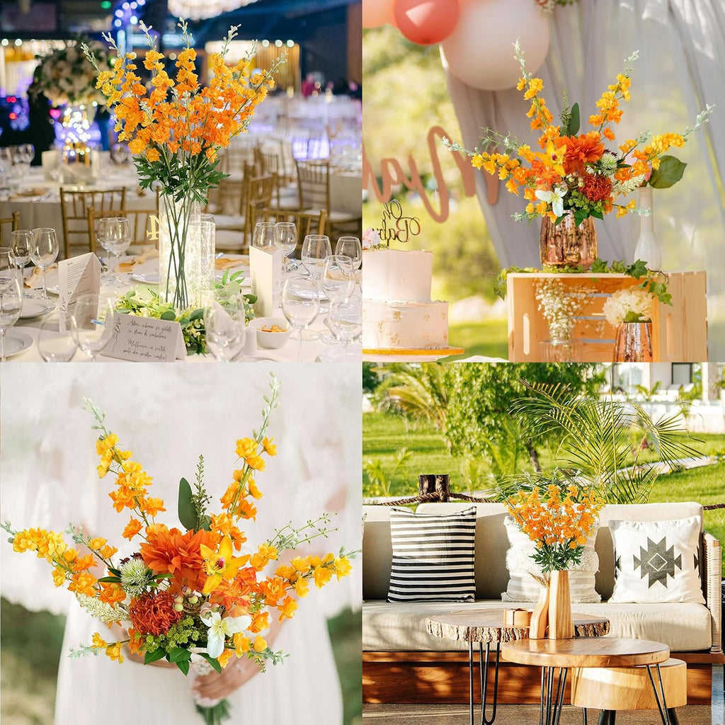 ZYTUYO Delphinium Artificial Flower 4PCS 33.5'' Faux Larkspur Long Stem Fake Floral Silk Bouquets Plant for Tall Floor Vase Home Kitchen Wedding Outdoor Indoor Arrangement Decor (Yellow)