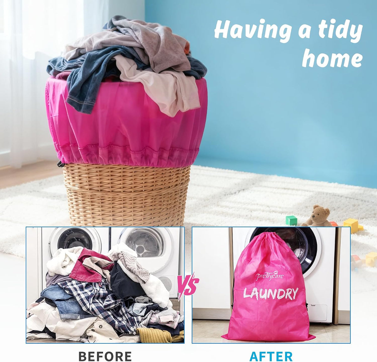 PrettyCare 2 XL (35.5 x 23.6 in) Travel Laundry Bags for Delicates, Washable Dirty Clothes Organizer - Easy to Hold 4 Loads of Laundry, Large Enougha for Laundry Hamper or Basket Travel Essentials