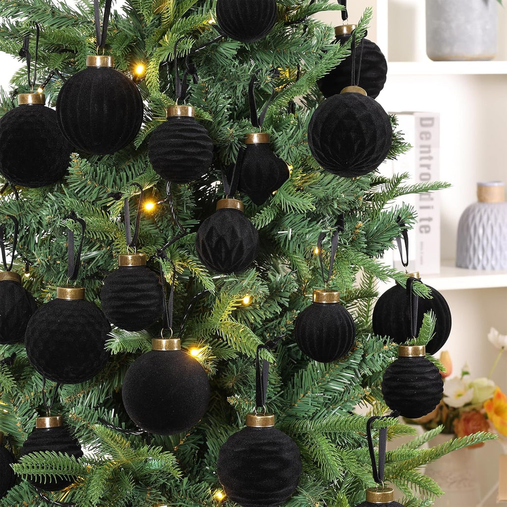 ZenNex 25Pack Velvet Christmas Ball Ornaments for Christmas Tree,Black