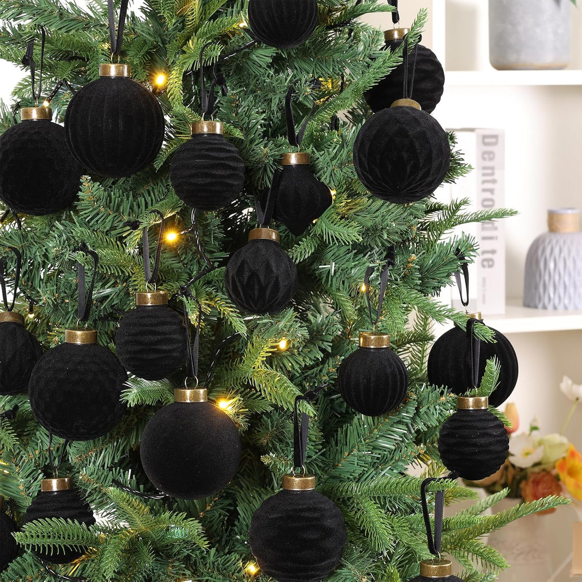 ZenNex 25Pack Velvet Christmas Ball Ornaments for Christmas Tree,Black