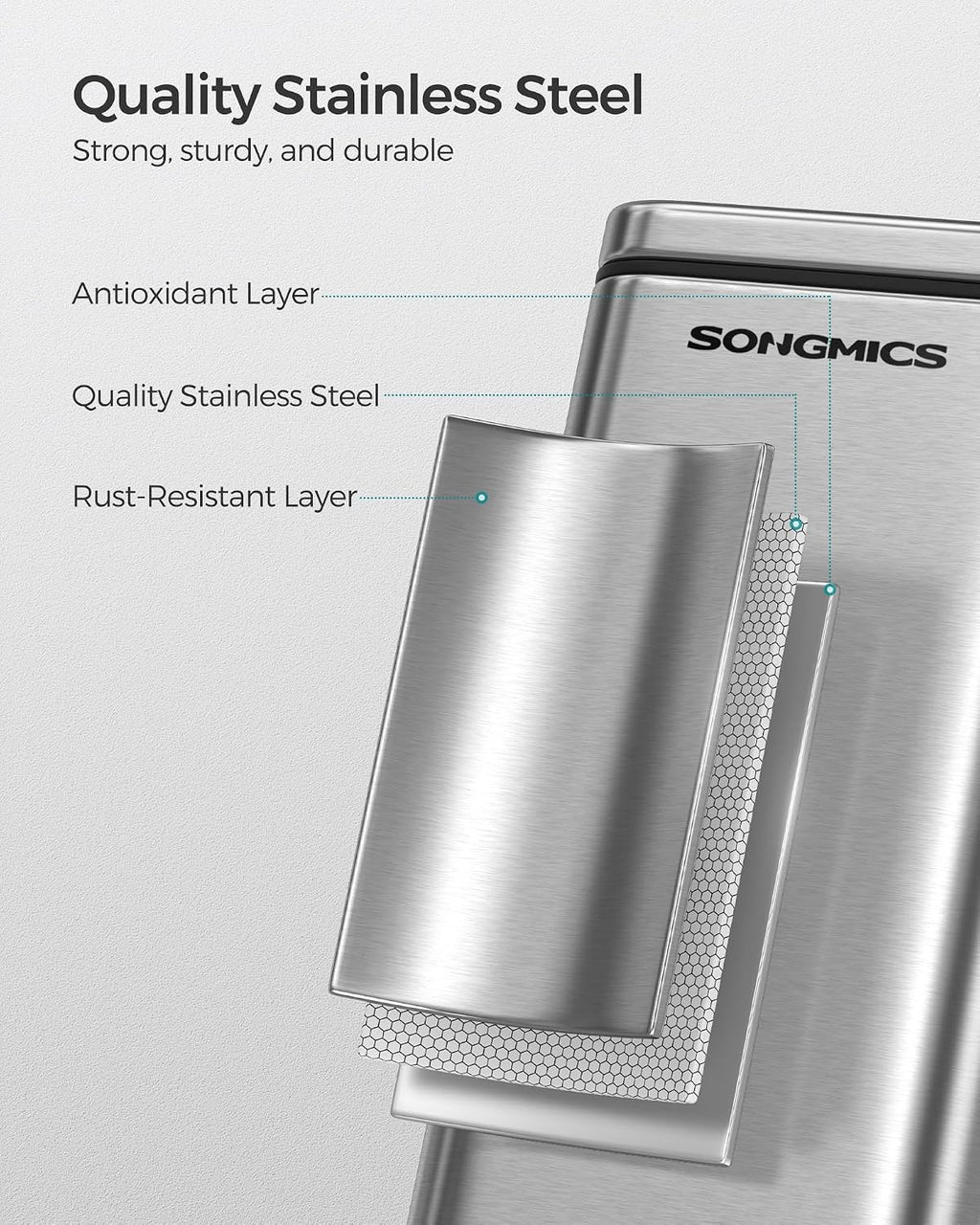 SONGMICS Bathroom Trash Can, 1.3 Gallon Stainless Steel Trash Bin with Lid