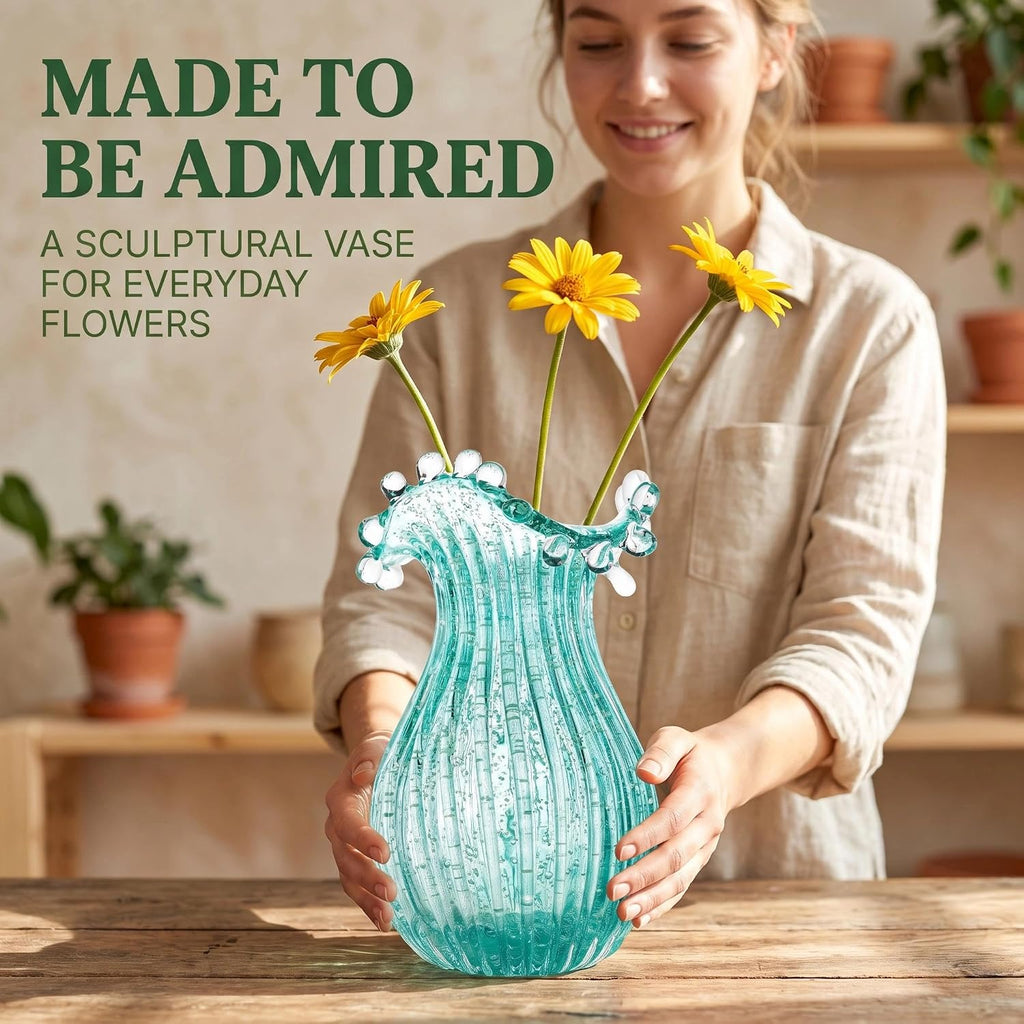 QFkris Luminous Blown Glass Vase for Flowers Decorative Centerpieces