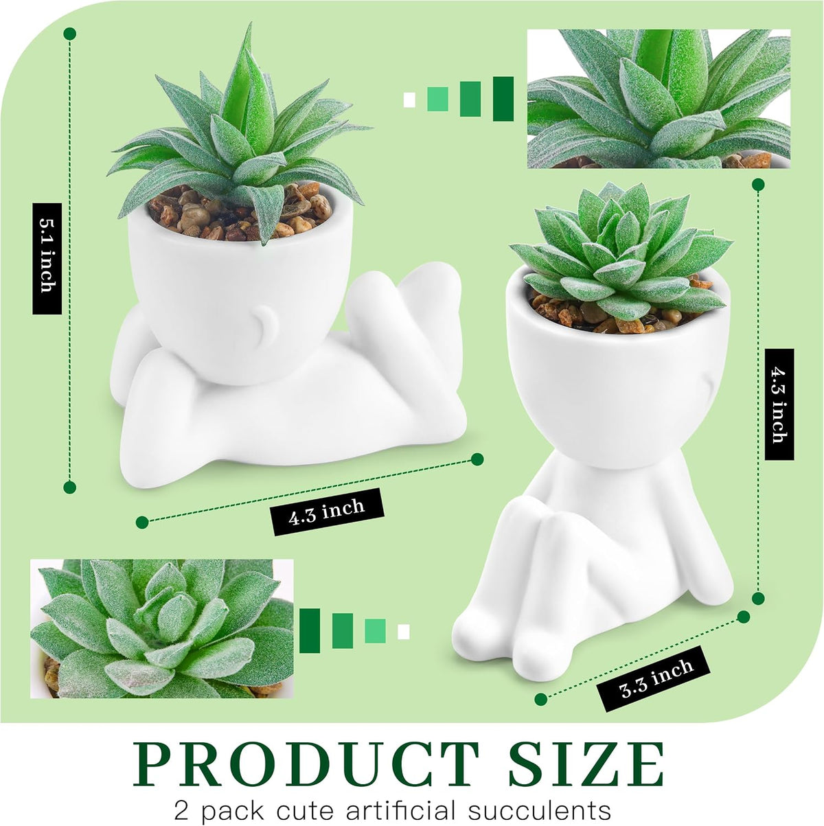 Der Rose 2 Pack Fake Succulents in White Human Pots for Desk Decor