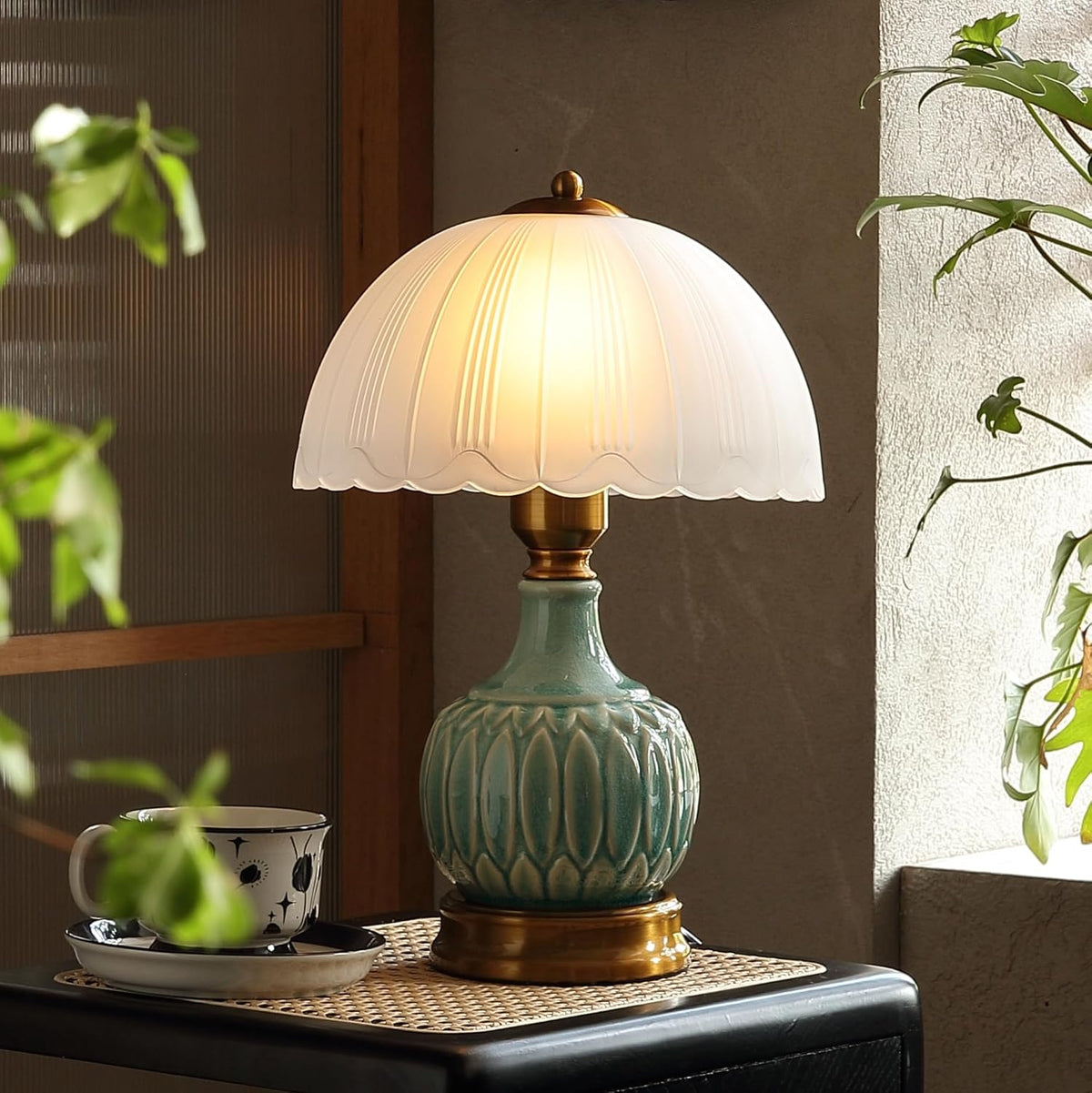 Glivpny 16" Vintage Ceramic Table Lamp for Bedroom,Mushroom Lamps(LD002)