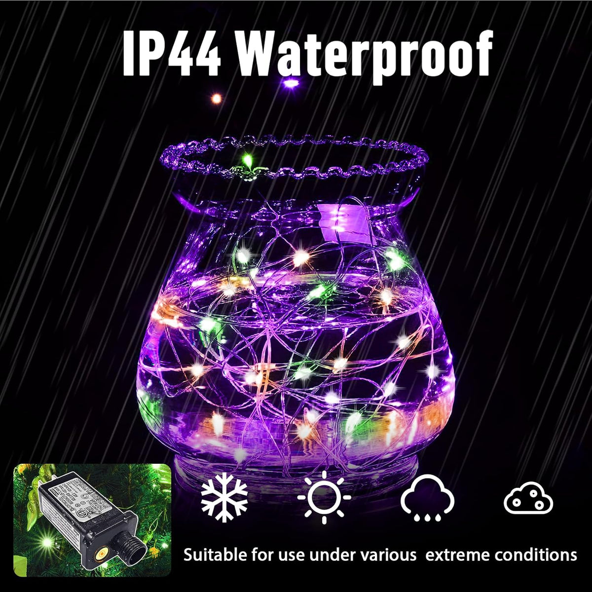 LAMPHOME Halloween Fairy Lights Plug in, 33Ft 100 LEDs Waterproof Twinkle Firefly Lights, Adaptor Included, Starry String Lights for Wedding Indoor Outdoor Christmas Patio Garden, Orange Purple Green