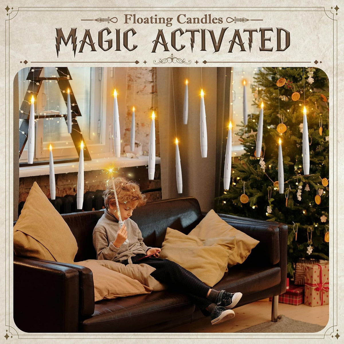 JOIONE Floating Candles with Wand, 20Pcs White Hanging Candle for Halloween