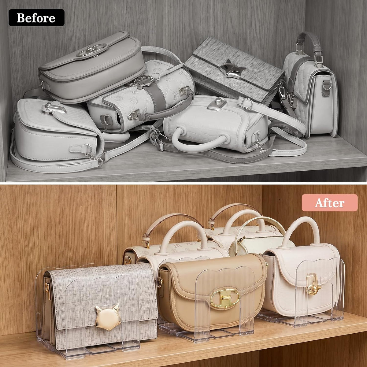8-Slot Adjustable Purse Organizer for Closet, Clear