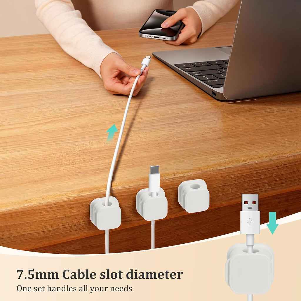 Mayski 12 Pack Magnetic Cable Clips, One-Hand Operation, Adhesive Cord Holder with Replacement Pads, 7.5mm Slot, for Home Office Desk, Car, Wall
