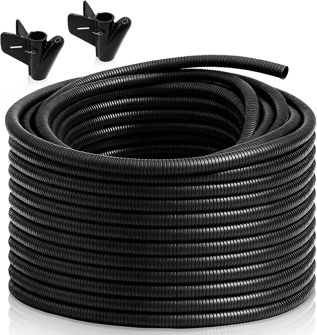 120ft 1/2 inch Split Wire Loom Tubing Kit with 2 Clamps - Flexible Abrasion Resistant Conduit for Automotive, Mechanical Cable Protection