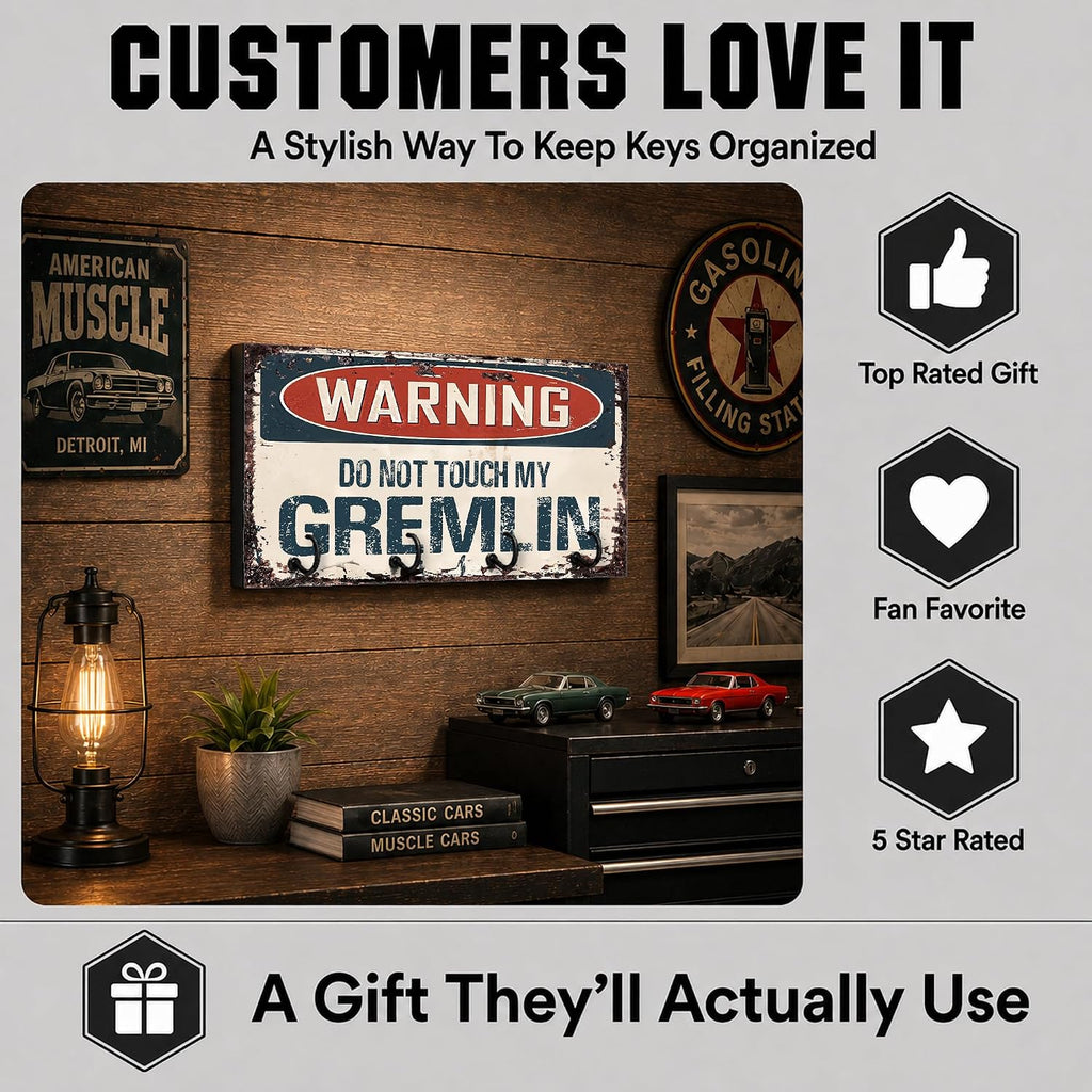 Compatible with AMC Gremlin Warning Do Not Touch My Gremlin Rusty Grunge Old Antique Design Key Hanger Organizer Wall Mount Rack For Holders the Home Keys Ring Decorative Hangers Decor Hook Holder