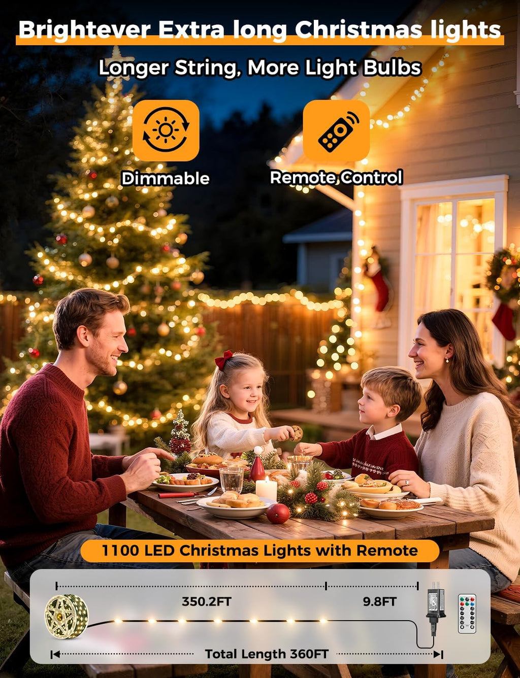 Brightever 360FT 1100 LED Christmas String Lights with Remote