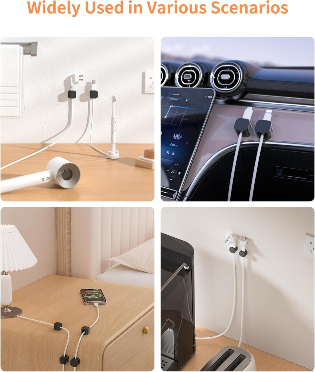 6-Pack Cable Organizer Clips, Magnetic Cable Holder (1s Lock), XOVRAETH Strong Adhesive Wire Management for Desk, Nightstand, Living Room, Kitchen, Office, Car(BlackB)