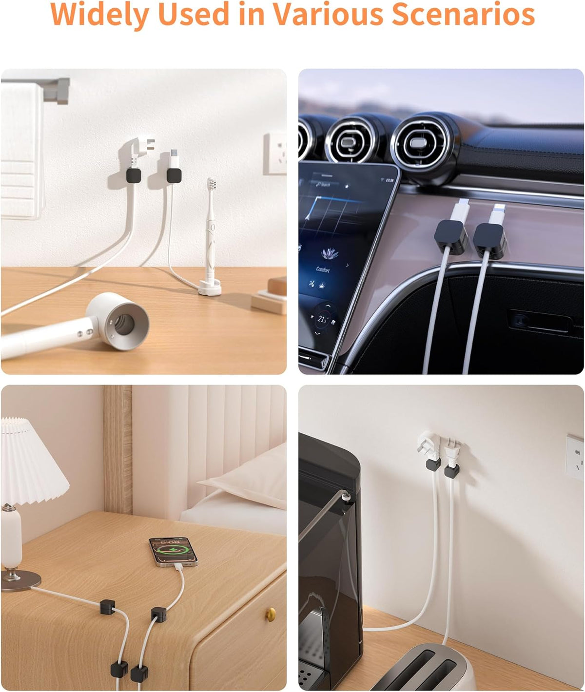 6-Pack Cable Organizer Clips, Magnetic Cable Holder (1s Lock), XOVRAETH Strong Adhesive Wire Management for Desk, Nightstand, Living Room, Kitchen, Office, Car(BlackB)
