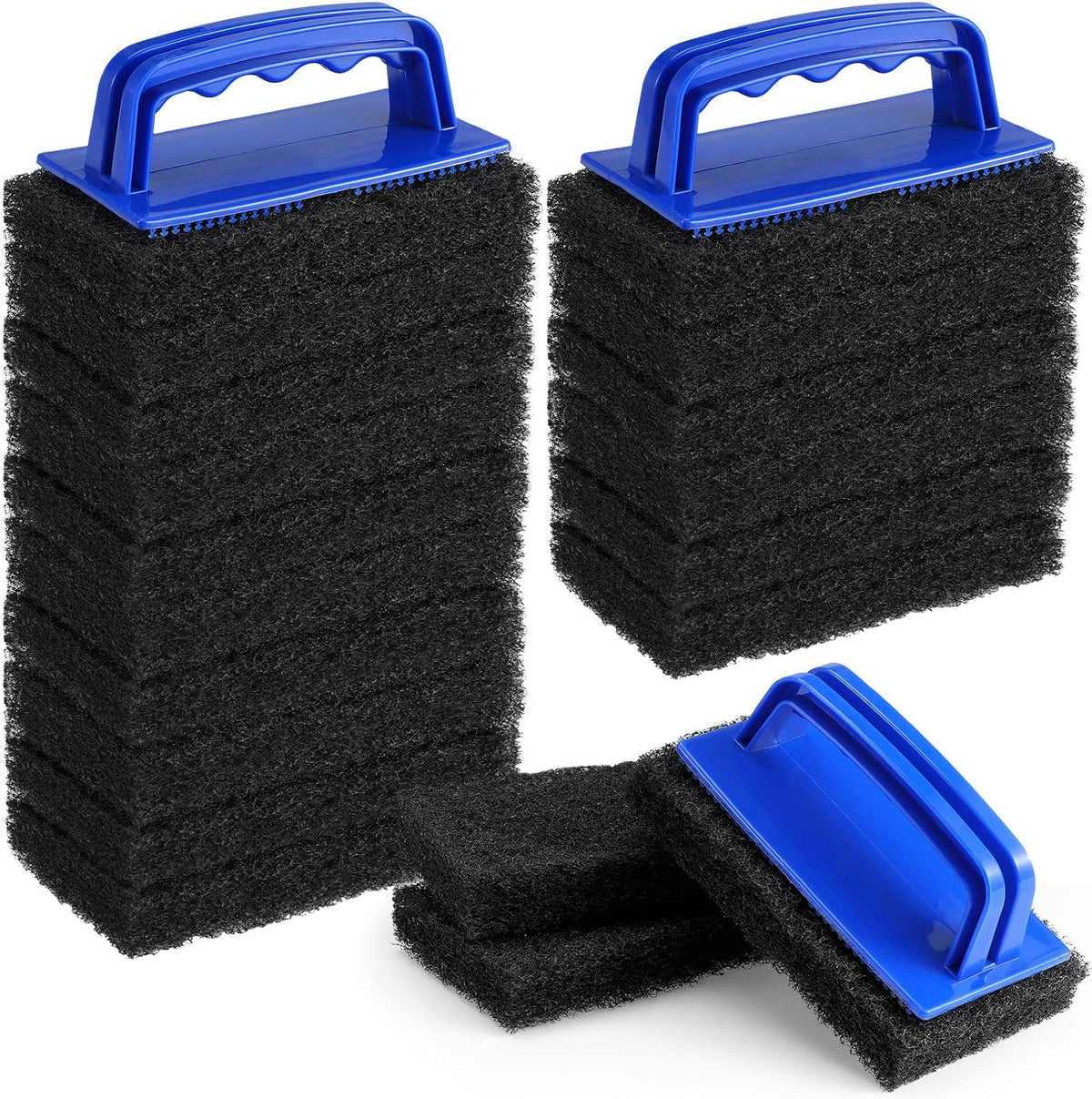 Maxdot 18 Pcs Sponges with Handle Scrub Pad for Tile, Blue and Black