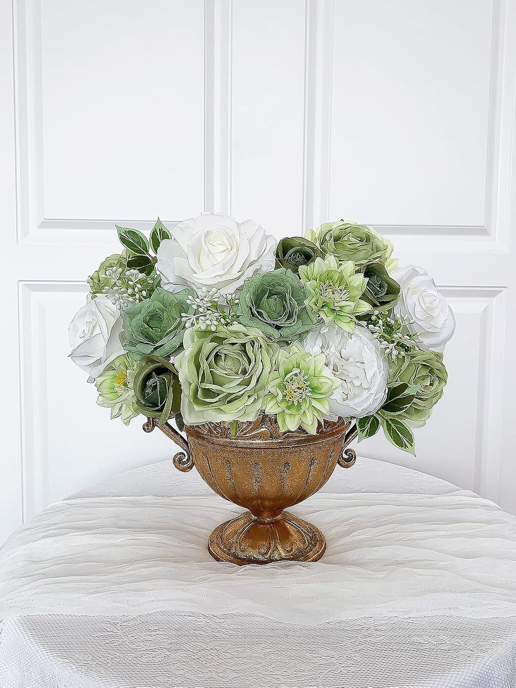 FACINOC Rose Artificial Flowers White Sage Green Bouquet Fake Flower Bulk