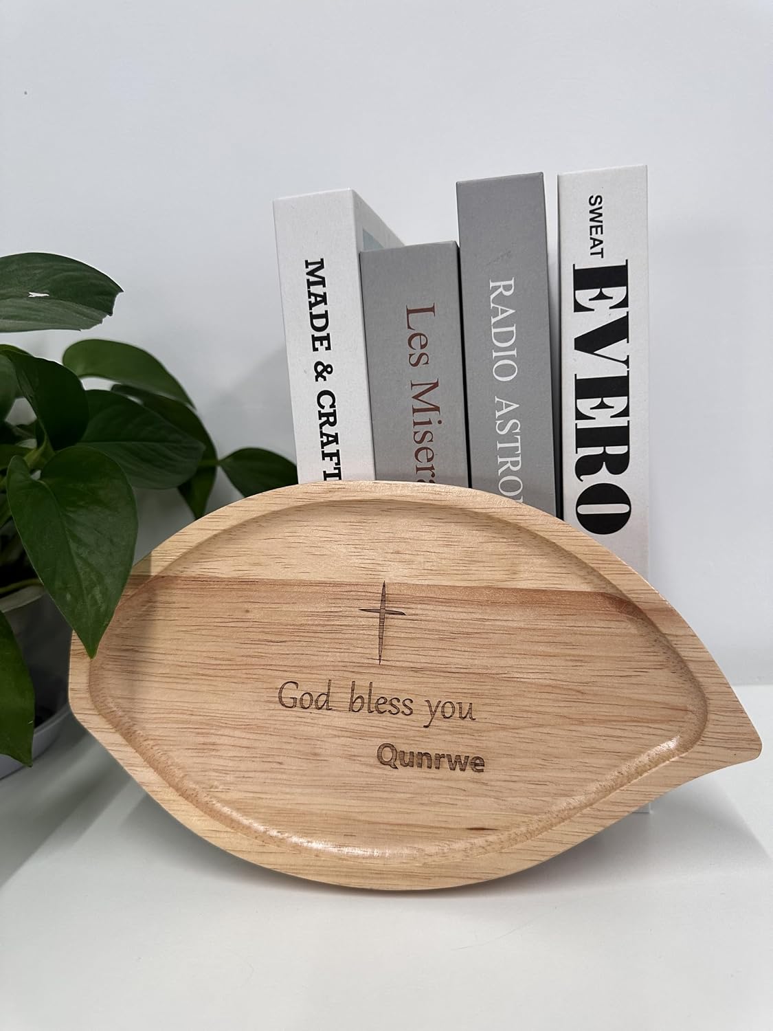 Prayer Bowl,Leaf-shape Wooden Blessing Bowl for Devotions Spiritual Growth