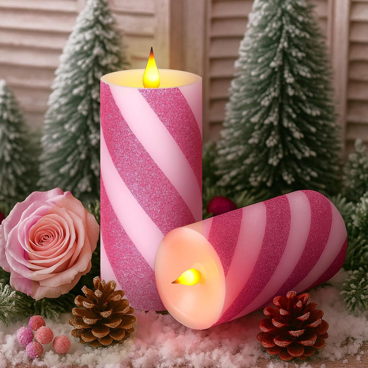 Retisee 2 Pcs Flameless Pillar Candles Remote Timer,3" X 6",Pink