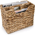 Yesland Hand-Woven Magazine Basket 14.5"x8"x11.75" - Natural Water Hyacinth Wicker Storage Organizer with Handle, 2 Compartments for Home Office Desk