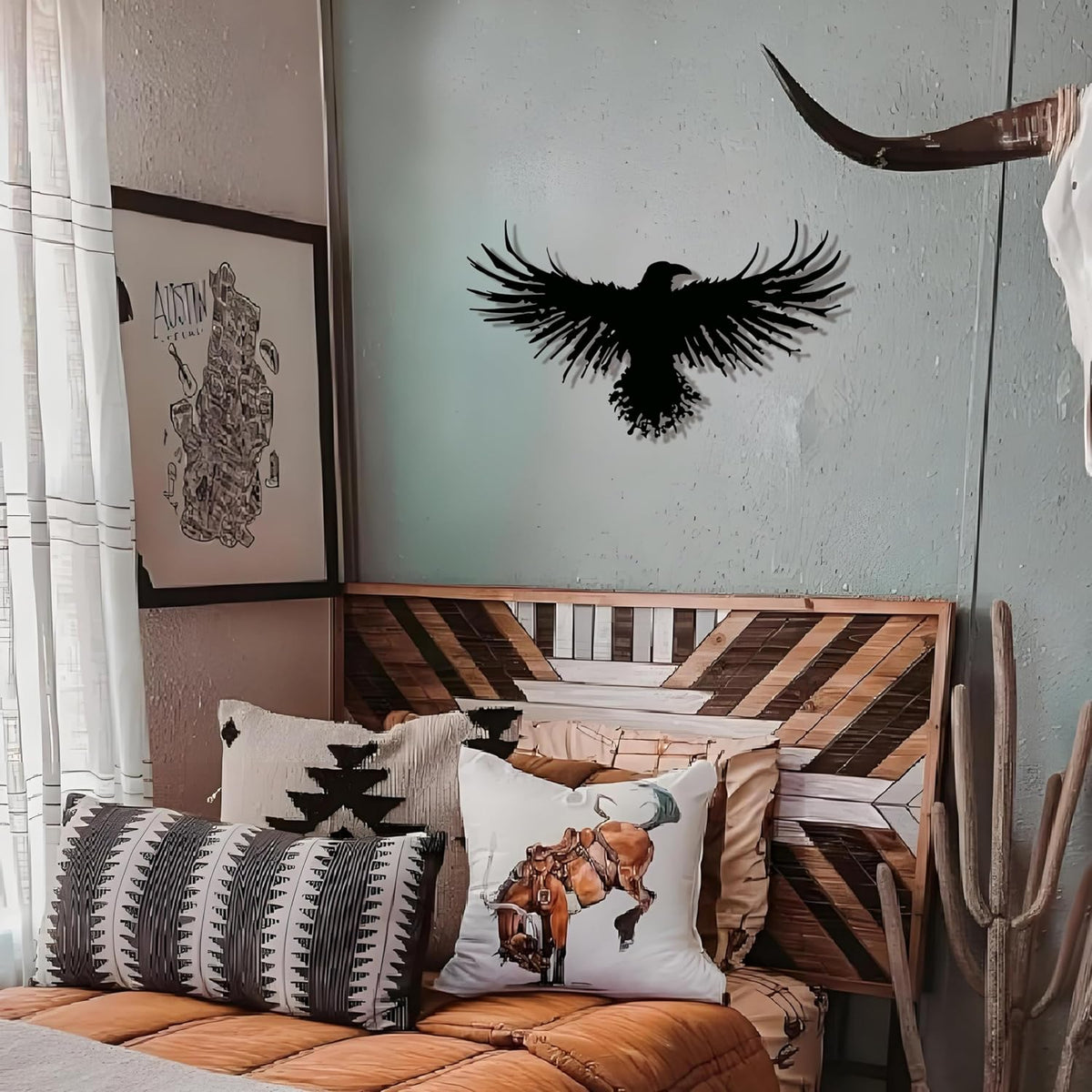 Metal Raven Wall Art, 3D Viking Crow Decor for Gothic Home, Black Outdoor