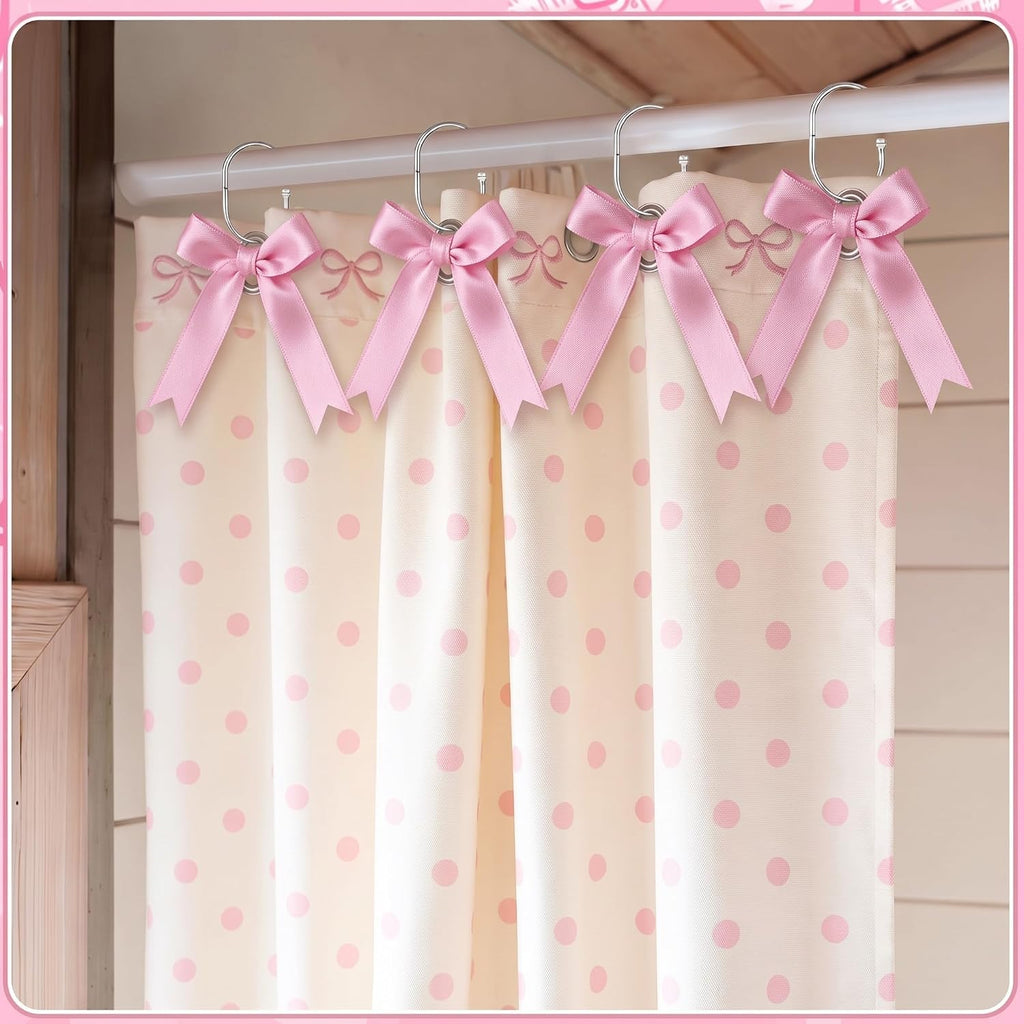 MorningRo 12 Pcs Light Pink Bow Cute Shower Curtain Hooks Bow Knot Hooks