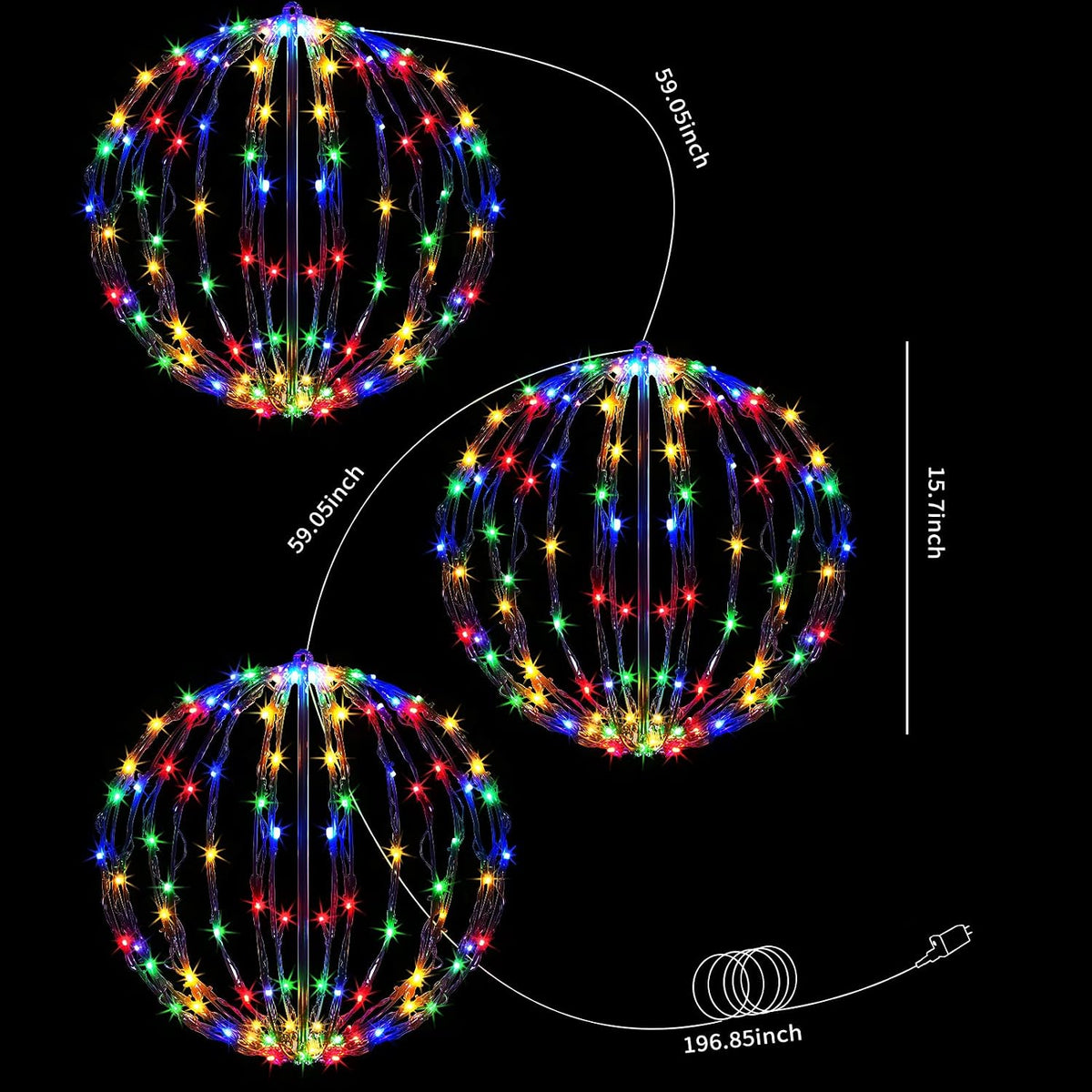 3 Pack Christmas Light Balls, 16 Inch Foldable Sphere Decor, Multicolor