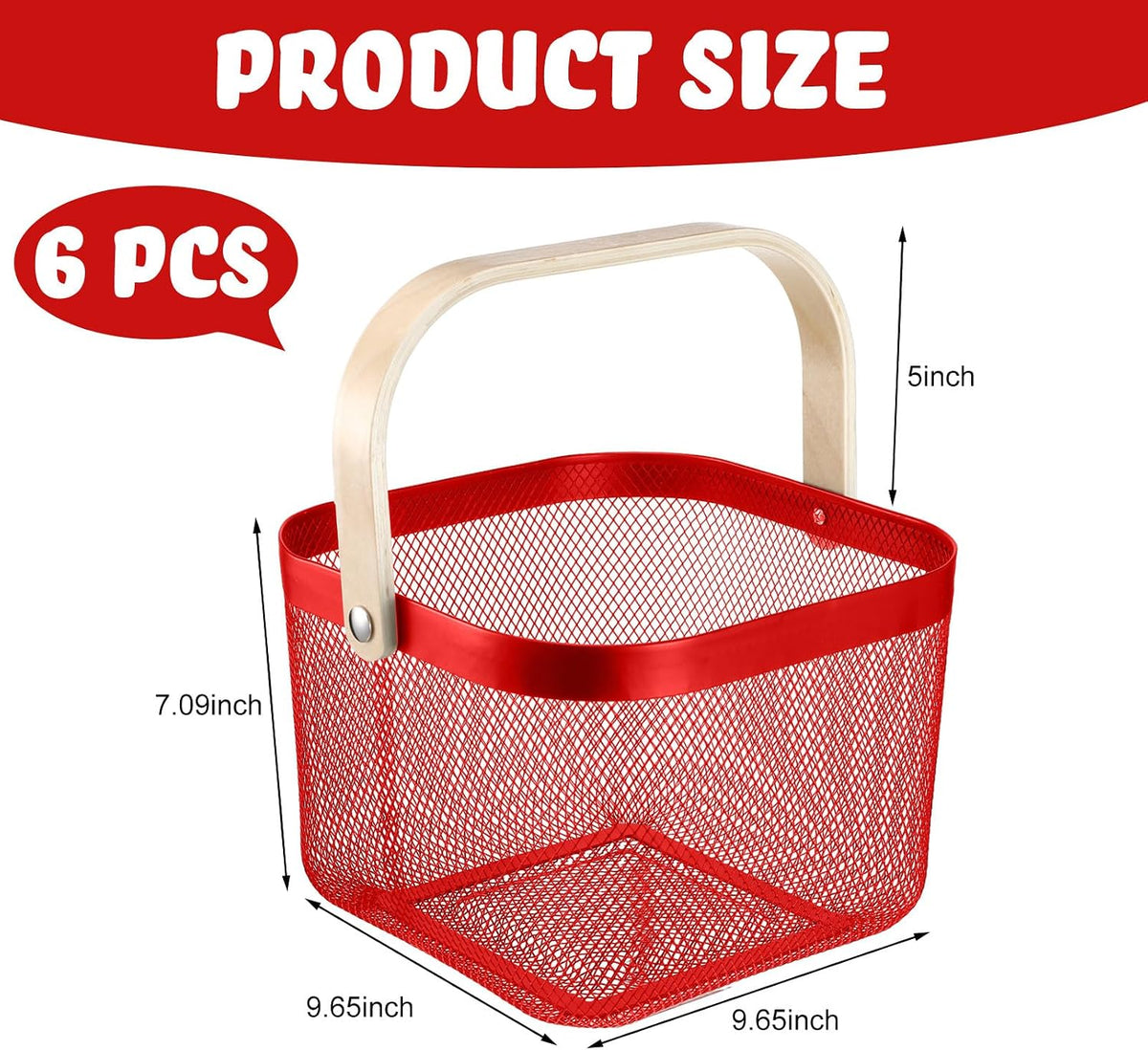Roshtia 6 Pcs Metal Mesh Basket with Handle, Garden Basket for Christmas