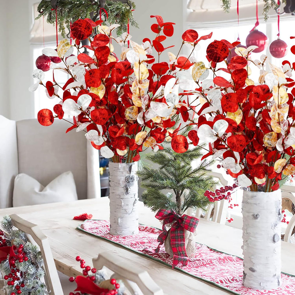 Agusbagli 6 Pcs Artificial Eucalyptus Leaves, 28'' Christmas Stems for Vase