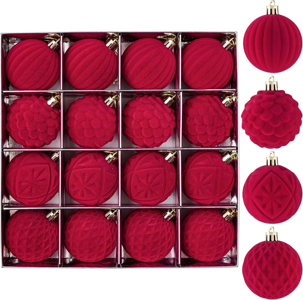 BLEUM CADE 16Pcs Red Velvet Shatterproof Christmas Ball Ornaments
