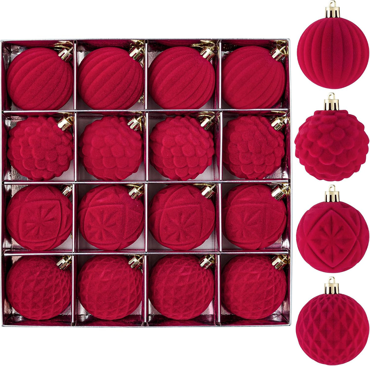 BLEUM CADE 16Pcs Red Velvet Shatterproof Christmas Ball Ornaments