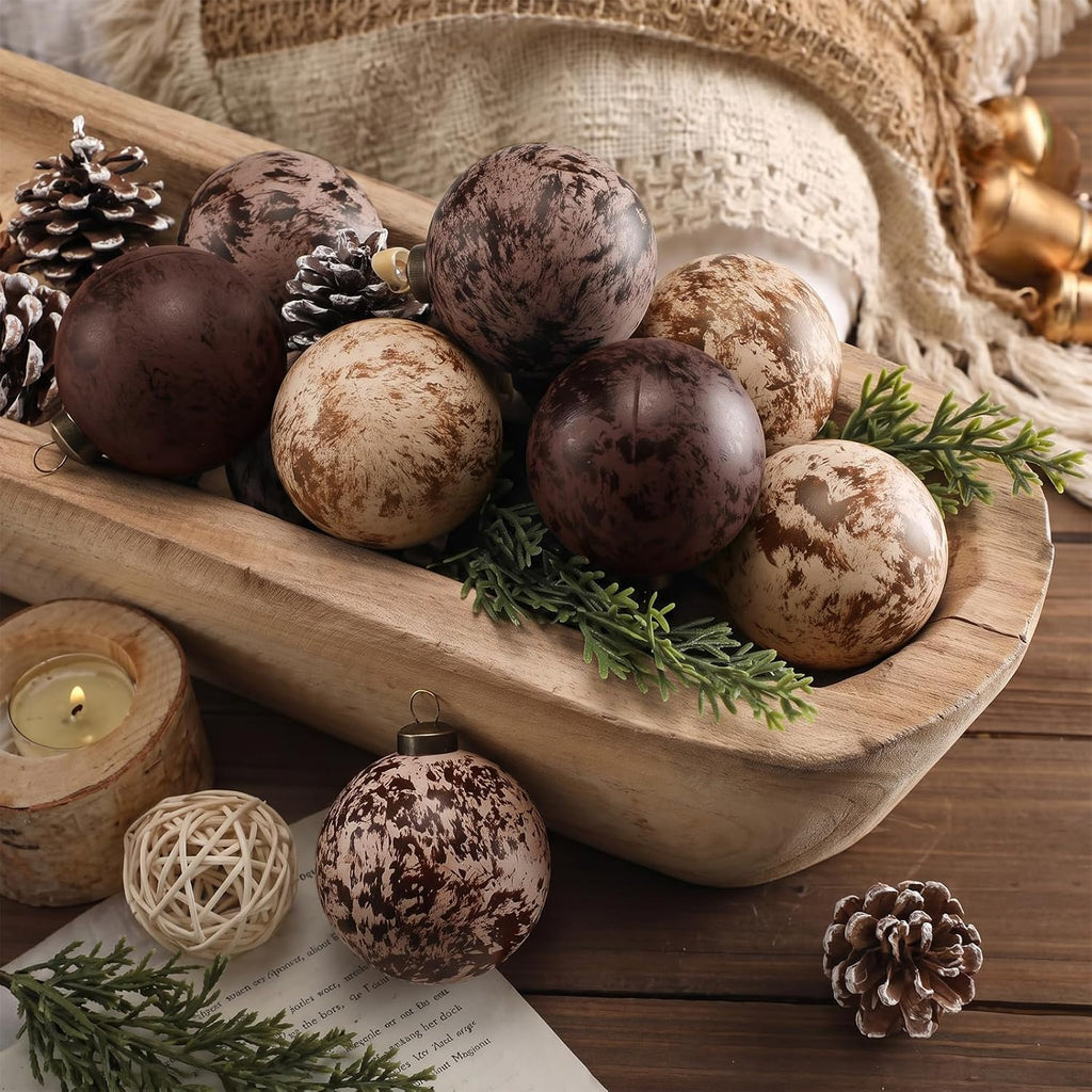 Yunlly 12 Pcs Textured Christmas Ornament 2.36'' Tree Decor,Chocolate