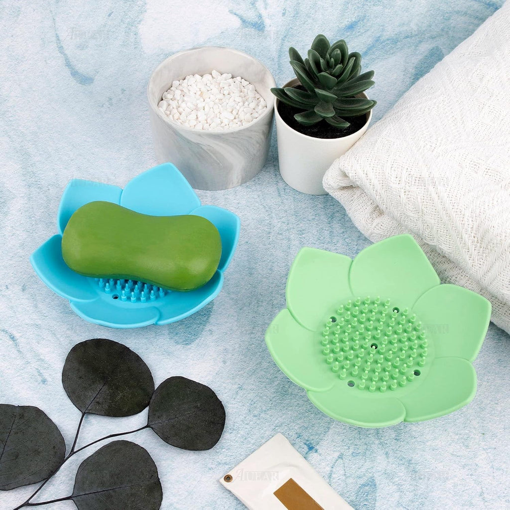 AUEAR, 4 Pack Lotus Flower Shape Silicone Soap Dish Holder Stand for Bar
