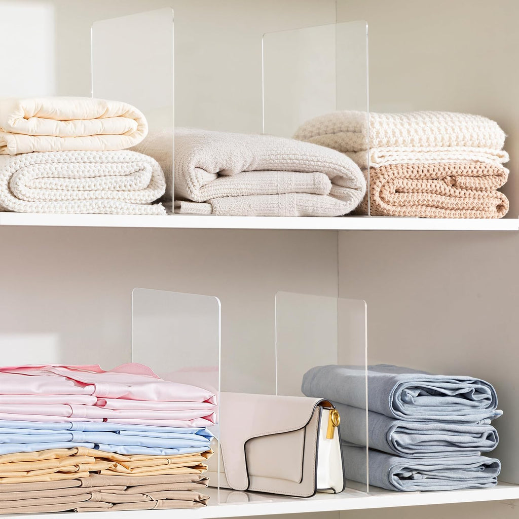 HBlife Acrylic Shelf Dividers for Closet Organization, 8 Pack 12 Inches [Extra Tall Version] Closet Dividers for Shelves, Clear Purse Organizer for Sweater, Shirts, Handbags in Bedroom and Office