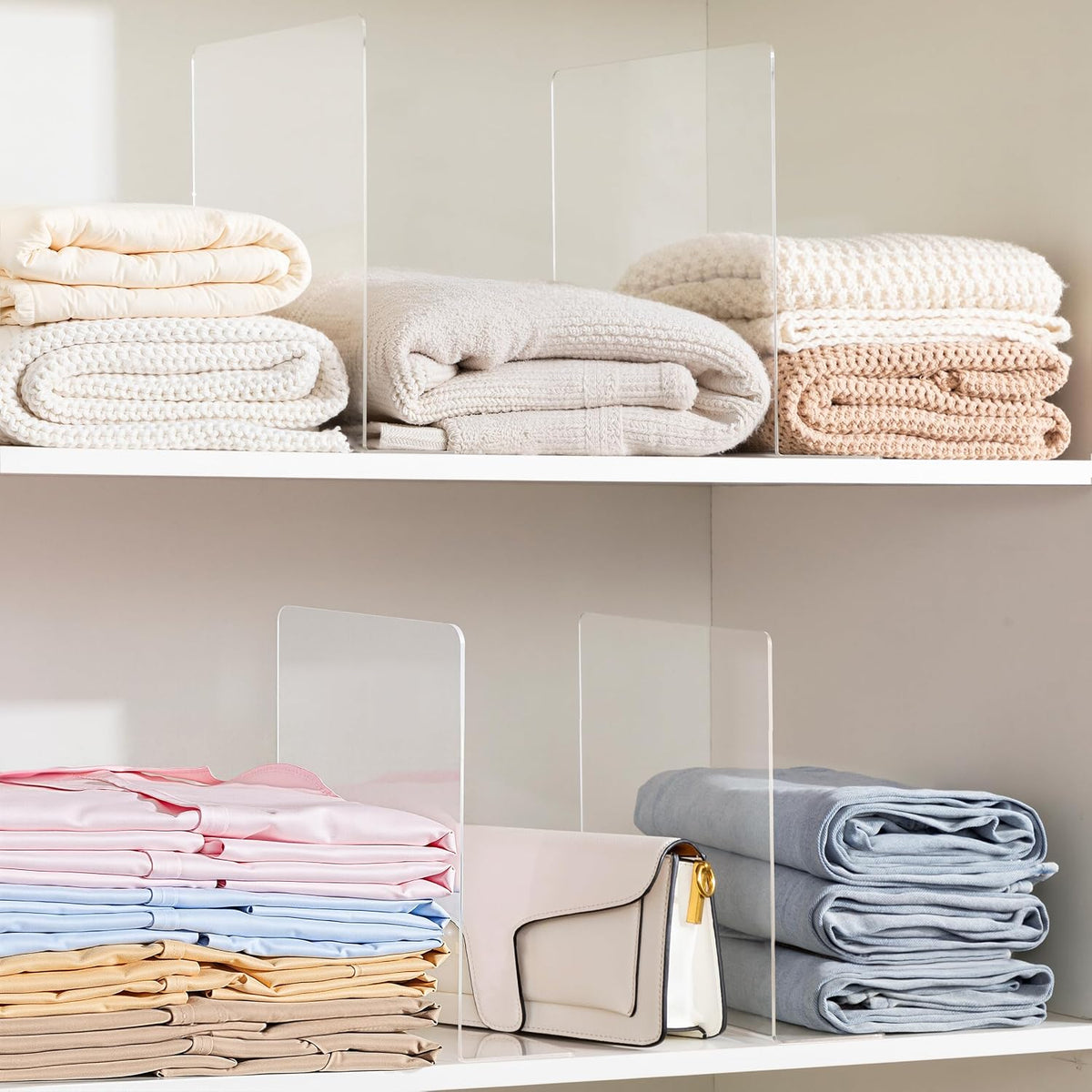 HBlife Acrylic Shelf Dividers for Closet Organization, 8 Pack 12 Inches [Extra Tall Version] Closet Dividers for Shelves, Clear Purse Organizer for Sweater, Shirts, Handbags in Bedroom and Office