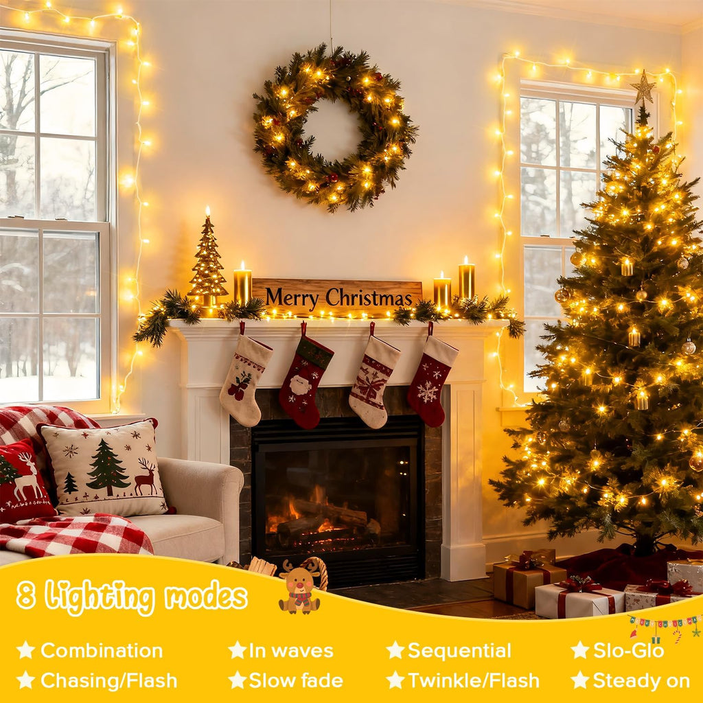 JMEXSUSS 2 Pack Warm White Christmas Lights Indoor, Total 200 LED 66FT