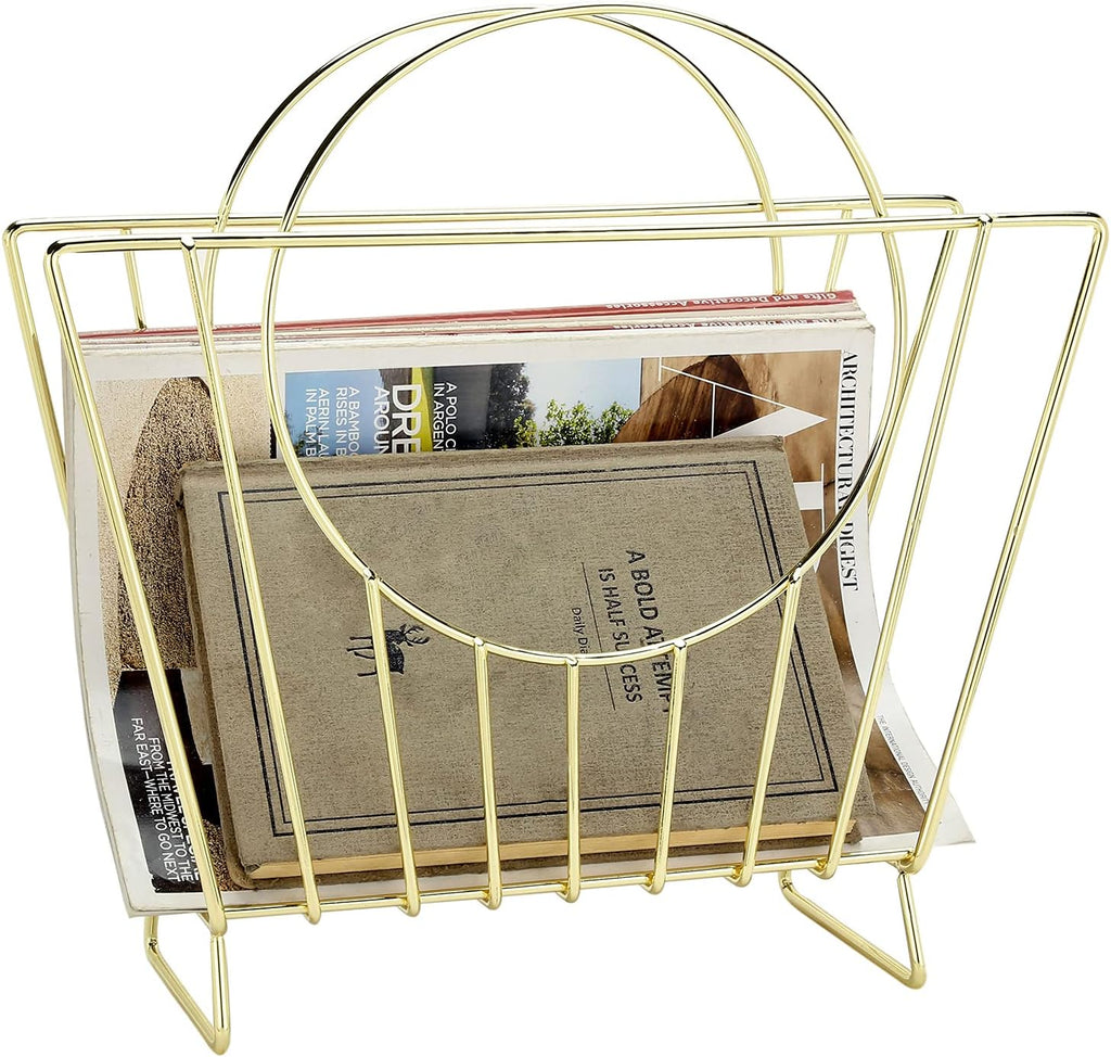 MyGift Brass Metal Magazine Holder, Mid-Century Document File Rack