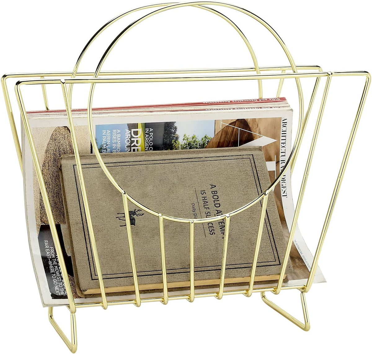 MyGift Brass Metal Magazine Holder, Mid-Century Document File Rack