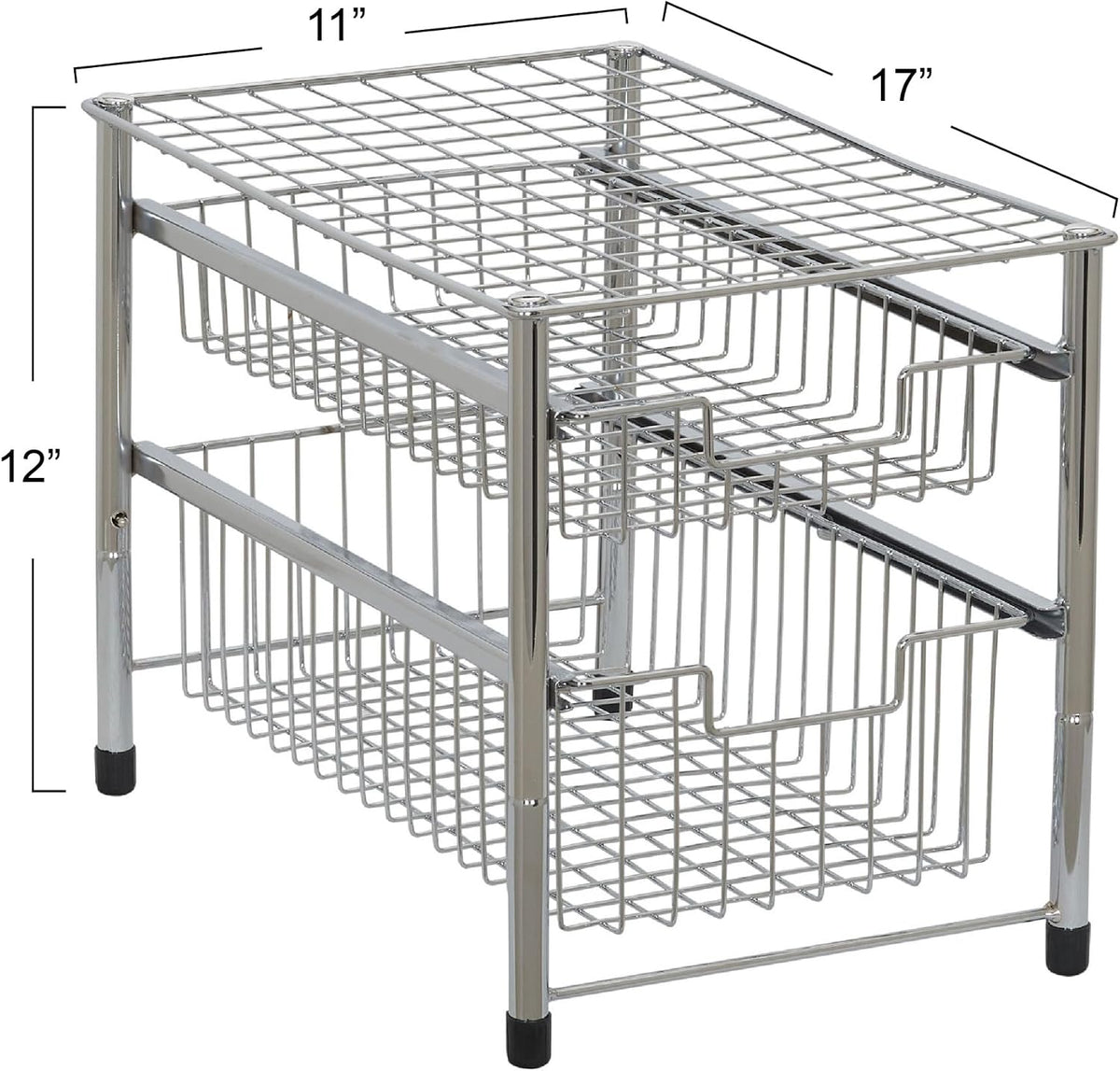 Household Essentials Free Standing Two Basket Sliding Cabinet Organizer with Metal Frame, Silver Finish