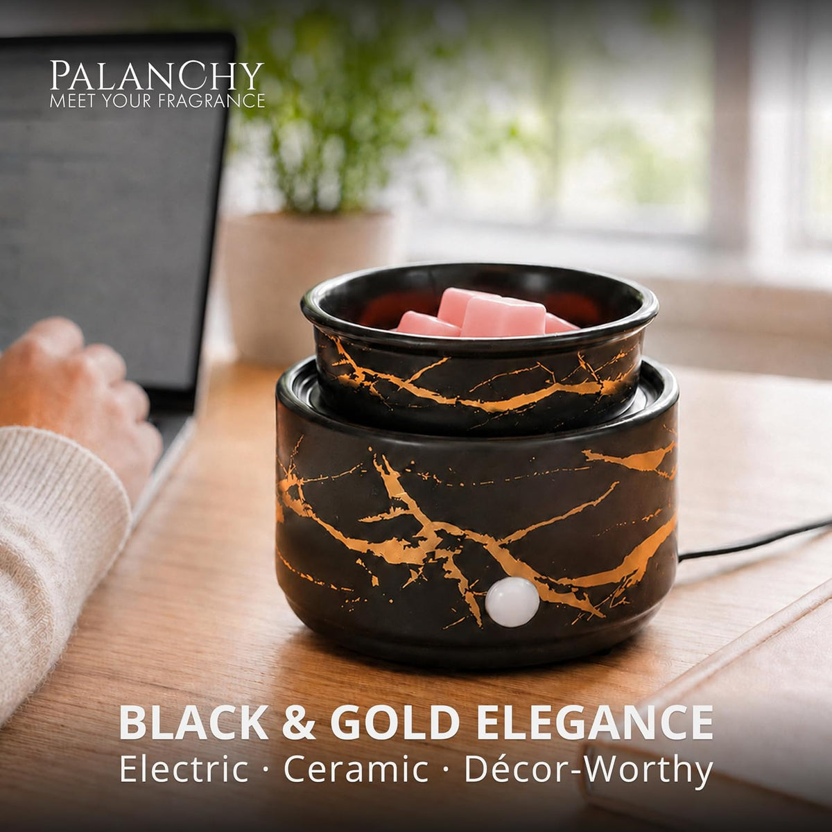 PALANCHY Electric Wax Warmer for Scented Wax Melts Black and Gold Ceramic